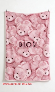 Dior Pink Plush Teddy Bear Flannel Sofa Throw Blanket D252